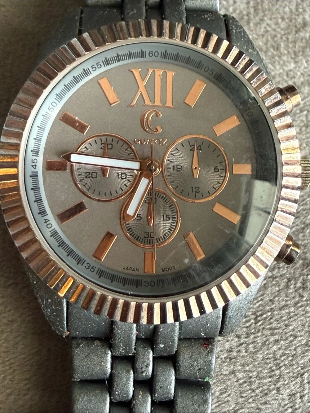 Women's Grey Watch with Rose Gold Accents - Classic Chronograph Style